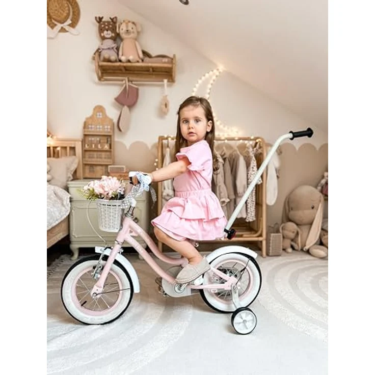 Sun Baby Heart Bike, 12 Zoll Mädchenfahrrad mit Schubstange, Rosa – Bild 7