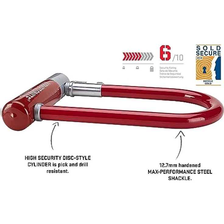 Kryptonite KryptoLok 2 Mini-7 U-Schloss, 17 cm, Merlot-Rot, 13 mm gehärteter Stahlbügel, Schlüssel-Schloss, Sicherheitsstufe 6 – Bild 2