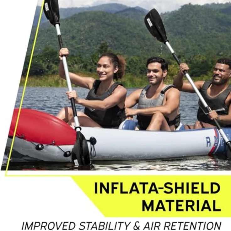 Bestway Hydro Force Rapid X3 Kajak-Set, aufblasbar für 3 Erwachsene, 280 kg Tragfähigkeit, Inflata-Shield Pro-Material, 3 Luftkammern, GS-zertifiziert, inkl. Paddel und Doppelhubkolbenpumpe – Bild 4