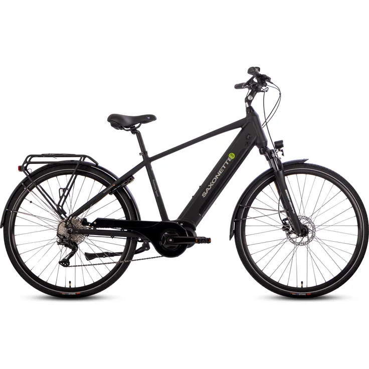 SAXONETTE Premium Sport Diamant E-Bike, 28", 90Nm Mittelmotor, 522Wh Akku, hydraulische Scheibenbremsen, schwarz matt