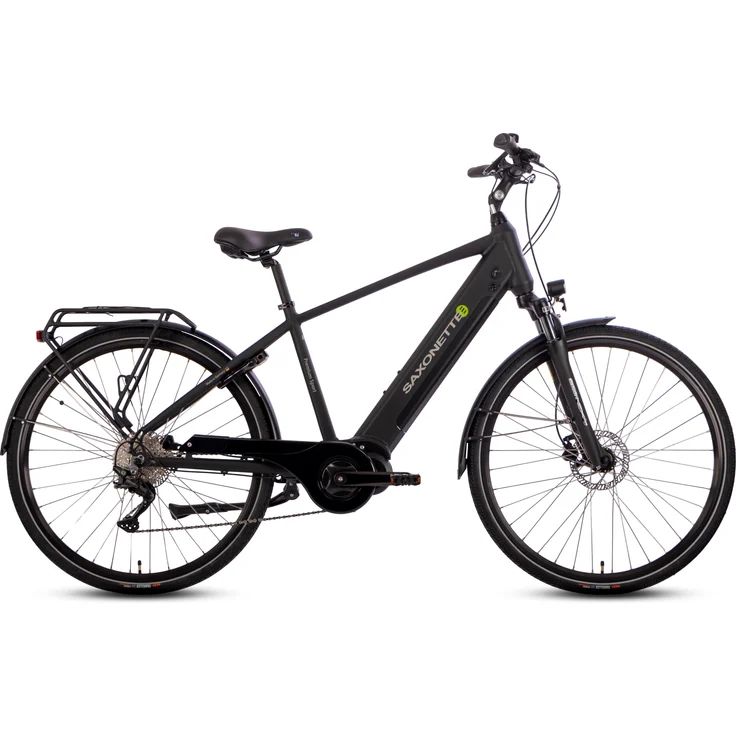SAXONETTE Premium Sport Diamant E-Bike, 28", 90Nm Mittelmotor, 522Wh Akku, hydraulische Scheibenbremsen, schwarz matt