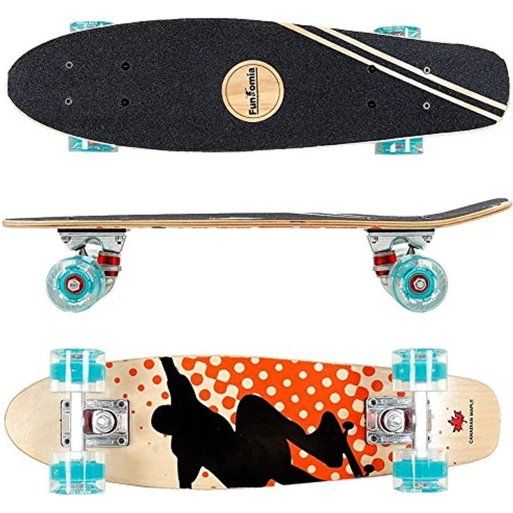 FunTomia Mini-Board Cruiser Skateboard 57cm, 7-lagiges kanadisches Ahornholz, ABEC-9 Kugellager, wahlweise mit oder ohne LED Rollen – Bild 1