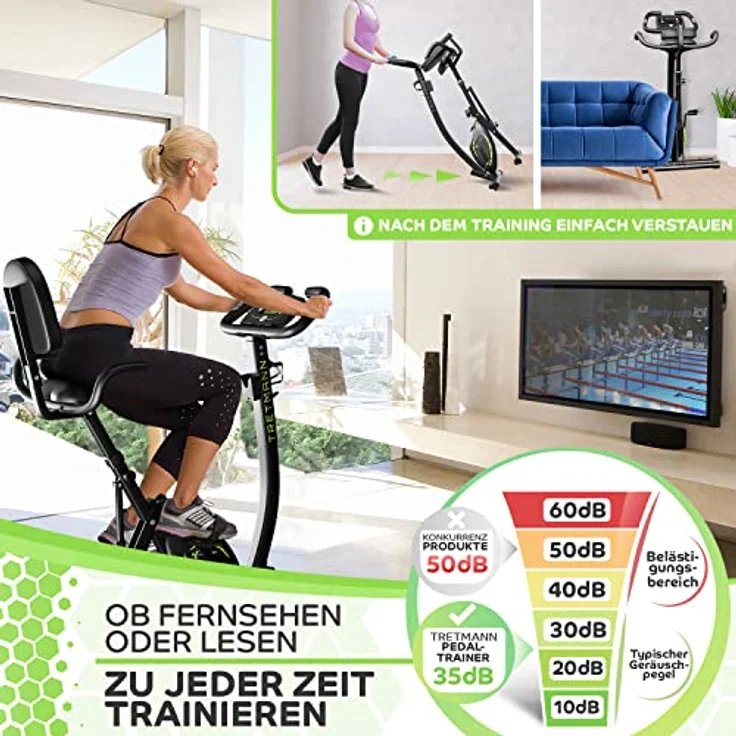 TRETMANN Tretmann NEU 3in1 Heimtrainer Fahrrad klappbar -extra komfortabel& leise- [SoftFoam] DEKRA geprüft - mit tiefem Einstieg Hometrainer Fahrrad Ergometer klappbar – Bild 3
