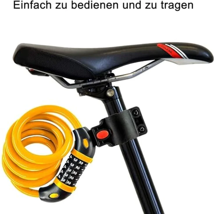 REHKITTZ Fahrradschloss 120cm/12mm Kabelschloss mit 5-stelligem Zahlencode, sehr hohe Sicherheitsstufe, gelb – Bild 4