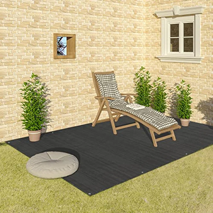 Laneetal Vorzeltteppich 300x400cm, Outdoor Campingteppich aus HDPE 280g/㎡, rutschfest, anthrazit, mit Heringen und Tragetasche – Bild 2