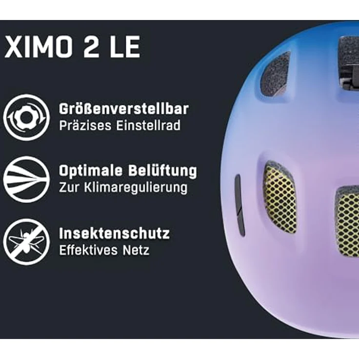 ALPINA Ximo 2 L.E. Kinderfahrradhelm, leichter und bruchfester Helm mit optionalem LED-Licht, Fading Purple matt, 47-51, 360°-Fitsystem, integriertes Fliegengitter, reflektierendes Ximo-Logo – Bild 2