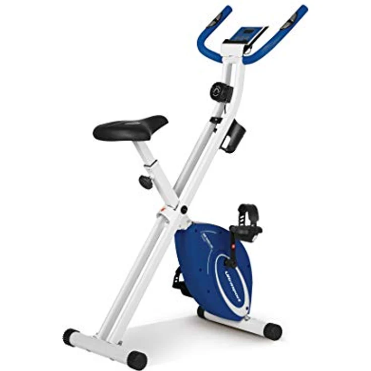 Ultrasport F-Bike, F-Rider Basics, Fahrradtrainer, Fitnessfahrrad LCD Trainingscomputer, klappbarer Heimtrainer, Maximales Benutzergwicht 110kg, Pulsmessung, 8 Widerstandsstufen, Trimmrad, Navy – Bild 1
