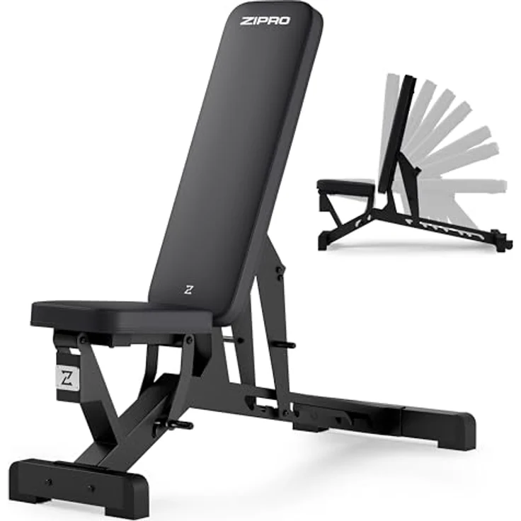 ZIPRO verstellbare Bank Pumpiron, Hantelbank Belastung 350kg, Fitnessbank mit 8-Fach verstellbaren Rückenlehne, Sitz 3-Fach Verstellbar, Sit Up Bank, schwarz – Bild 1