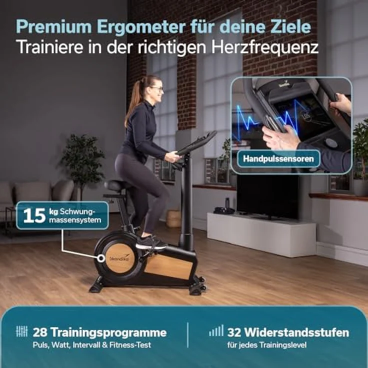 Skandika Cykling P15 Ergometer, Indoor Bike mit LCD Touch Display, 28 Programme, 32 Stufen Magnetbremse, Kinomap App kompatibel, bis 150 kg – Bild 3