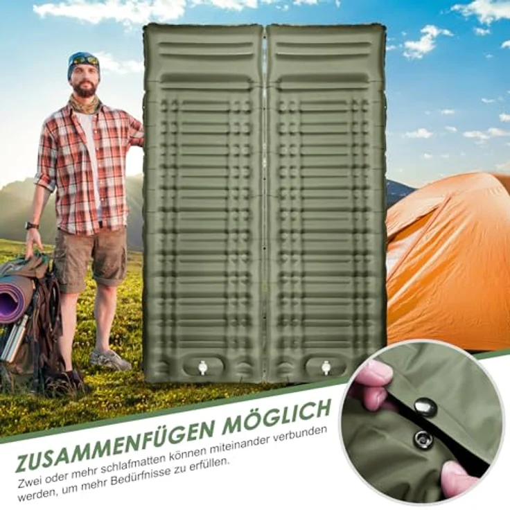 Arlierss Isomatte, 12CM Dicke Luftmatratze mit Fußpresse Pumpe und Kissen, wasserfest und reißfest, tragbar, Armeegrün – Bild 5