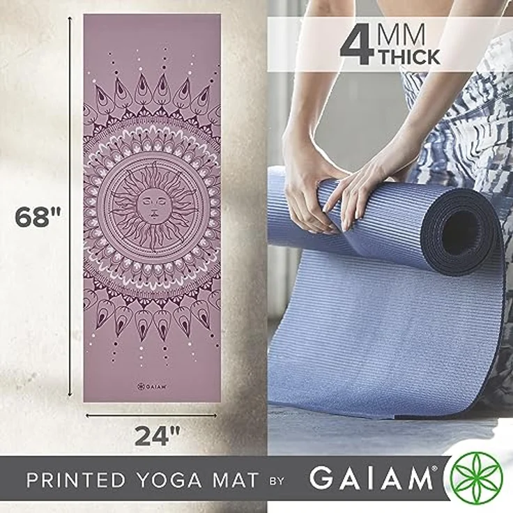 Gaiam 4 mm Classic Printed Yogamatte mit Mandala-Print, rutschfester Oberfläche, ideal für Yoga-Praktiken – Bild 2