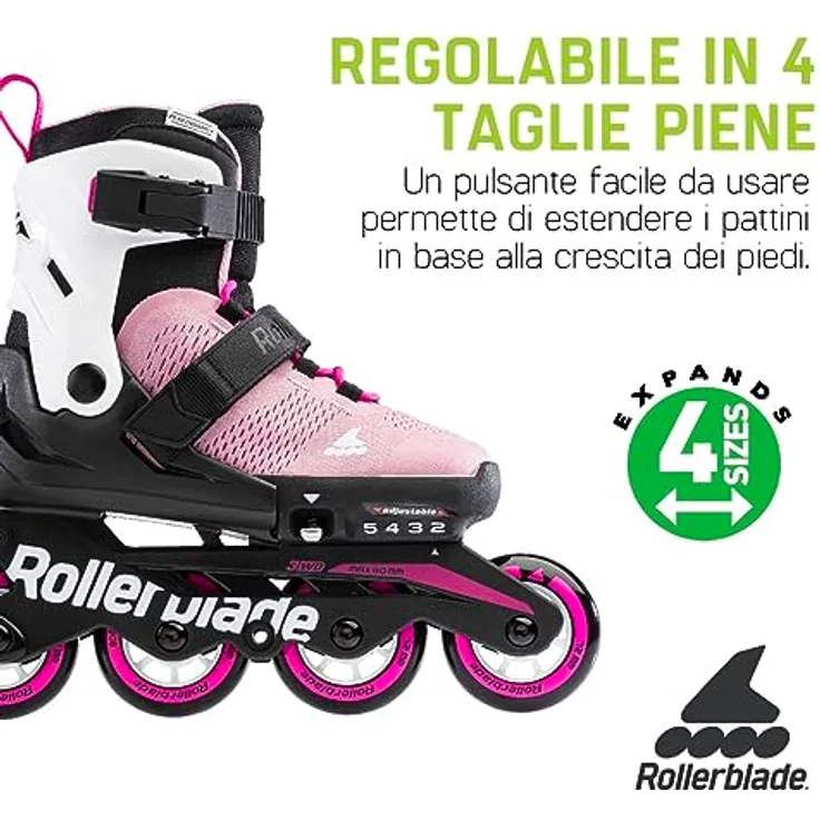 Rollerblade Microblade Rosa/Bianco 23, Verstellbare Rollschuhe für Kinder mit Junior Fit Liner – Bild 2