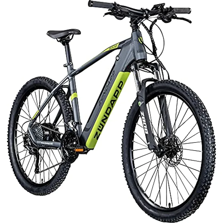 ZÜNDAPP E Bike Z808 27,5 Zoll | 24 Gänge hydraulische Scheibenbremse | Elektrofahrrad MTB Pedelec (schwarz/grün, 48 cm)