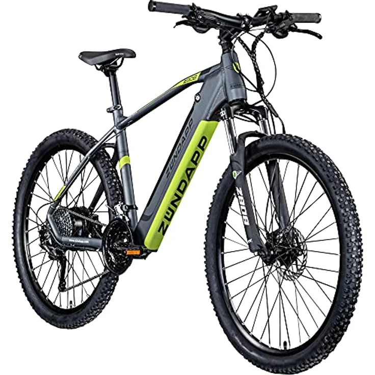 ZÜNDAPP E Bike Z808 27,5 Zoll | 24 Gänge hydraulische Scheibenbremse | Elektrofahrrad MTB Pedelec (schwarz/grün, 48 cm) – Bild 1