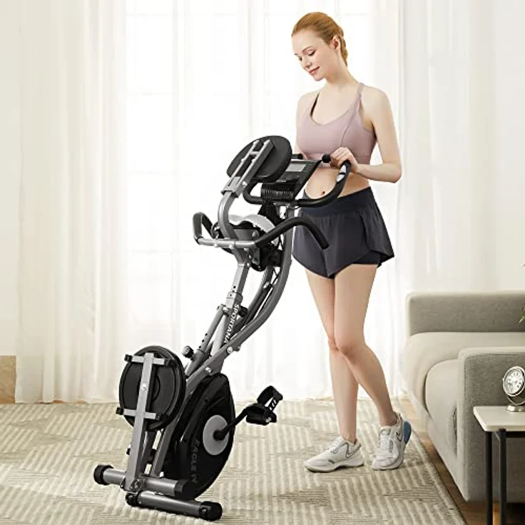 Sportana F-Bike Heimtrainer Eagle 4 Faltbar 10 Stufen 7 Sitzhöhen LCD Display Trainings APP 2 Fitnessbänder Fitnessfahrrad Fahrradtrainer Fitnessbike X-Bike – Bild 3