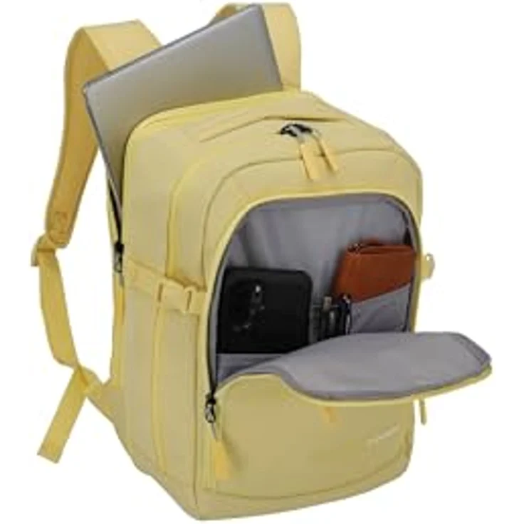 Travelite KICK OFF Handgepäck Rucksack, Kabinenrucksack mit Dehnfalte + Aufsteckfunktion, Laptopfach 13 Zoll, 40 cm, 20-23 Liter, Gelb – Bild 4