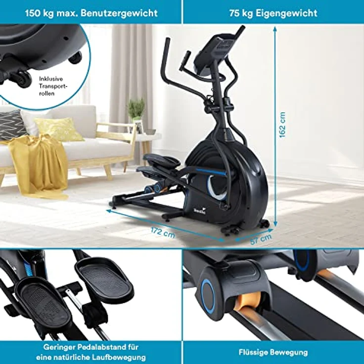 Skandika Crosstrainer CardioCross Conqueror, Premium Ellipsentrainer | 25kg Schwungmasse, App-Kompatibel mit Kinomap, 31 Programme, 32 Stufen, Pulsmessung, Höhenverstellung | max. 150kg – Bild 5