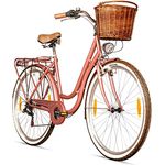 Bergsteiger Marseille 26 Zoll Damenfahrrad, Retro-Design, 6 Gang Tourney Schaltung, Kettenschaltung, Rattan-Korb, Fahrrad-Licht, Damen-Citybike (Blau)