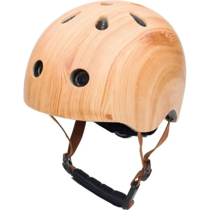 Trybike Retro Helm, Fahrradhelm in Holzoptik, Größe XS (45-51 cm) mit Kinnriemen