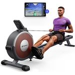 MERACH Rudergerät für Zuhause, Magnetisches Bluetooth Rudergeräte mit 16 Widerstandsstufen, Upgrade auf Doppel-Slide-Rails, Maximale Belastbarkeit von 160 KG, Vertikale Aufbewahrung, Platzersparnis