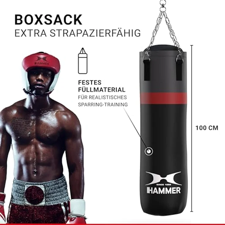HAMMER Boxsack Cobra, 100 cm, reißfestes Nylon, Schwarz/Rot/Grau, One size, 92330 – Bild 5