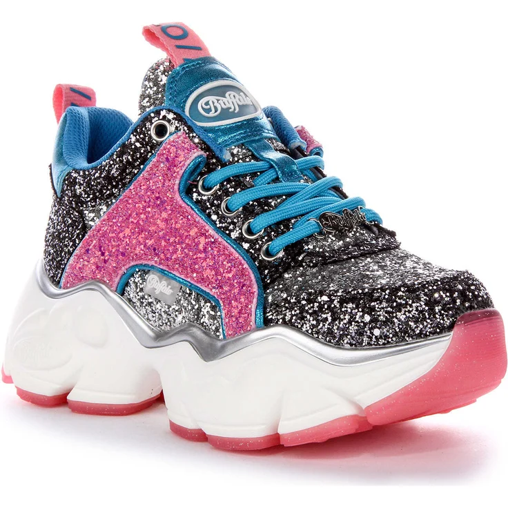 Buffalo Binary Glam Damen Vegan Plateauschuhe, Synthetik Sneakers mit Memo-Wechselfußbett, Pinkmulti/Rosamulti