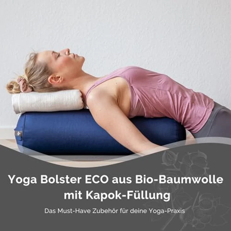 Bodhi Yoga Bolster ECO Serie, Yogarolle mit Kapok-Füllung, waschbarer Bezug aus 100% Bio-Baumwolle, groß 65 x 22 cm, rosé – Bild 4