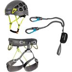 C.A.M.P. KIT FERRATA Kinetic Rewind PRO Energy CR 4, erstklassiges Klettersteigset mit Helm und Gurt, Anthrazitgrau/Limette/Hellblau, Größe S