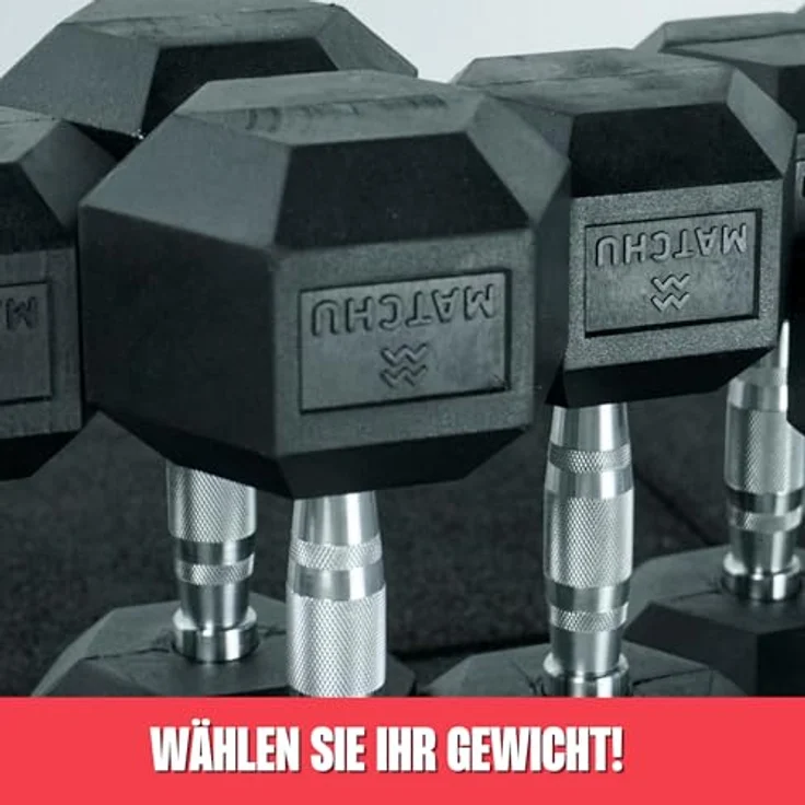 MATCHU Hexagon Hantelset, 20 KG Gummi Kurzhanteln mit verchromtem Griff, Schwarz, Satz von 2 – Bild 5
