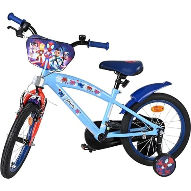 Volare Spidey Kinderfahrrad, 16 Zoll, blau, mit Hand- und Rücktrittbremse, höhenverstellbar, abnehmbare Stützräder – Bild 15
