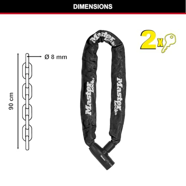 Master Lock Veloschloss mit gehärteter Stahlkette (90 cm), Schutz gegen Sägen und Schlosspicking, Nylonbezug – Bild 3