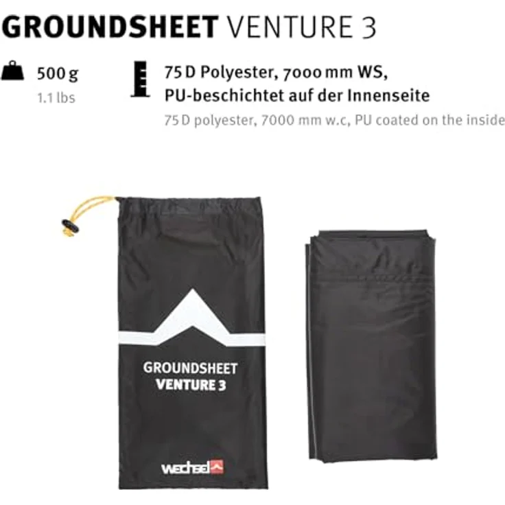 Wechsel Venture 3 Zeltboden schwarz, wasserabweisend, robust, 7.000 mm Wassersäule – Bild 3