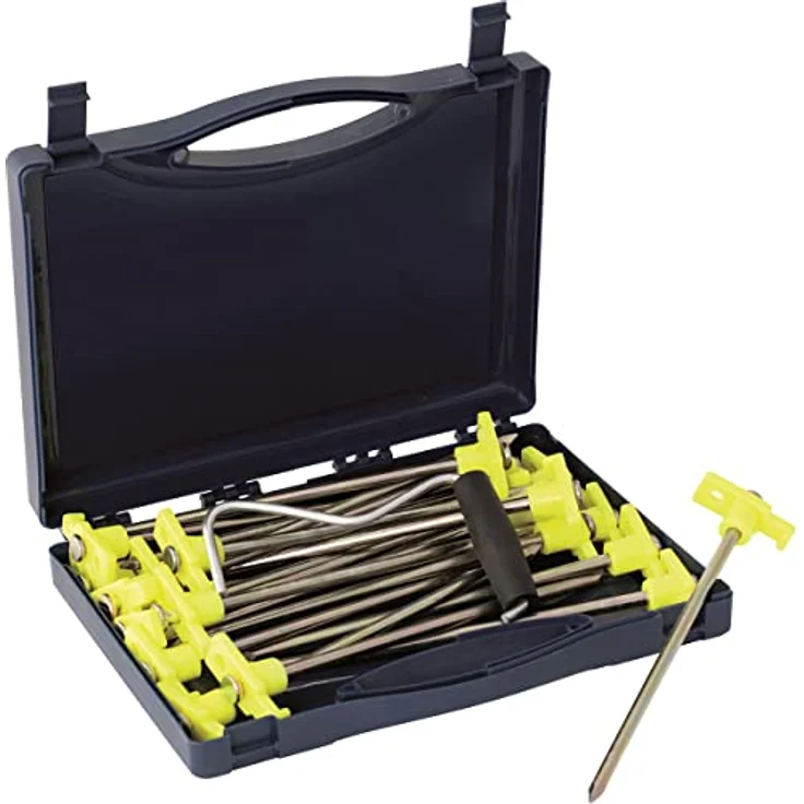Outwell Stahlheringe Box, Zelt-Heringe aus Stahl, Länge: 20.5 cm, inkl. Heringauszieher, Farbe: Silber – Bild 1
