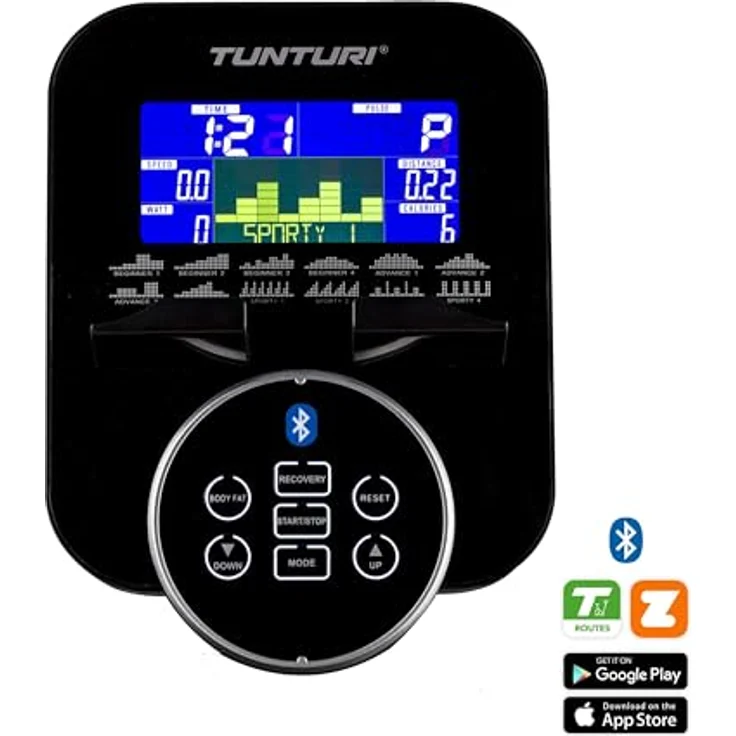 Tunturi FitCycle 70i Heimtrainer - Fitnessrad für zu Hause mit 32 Widerstandsstufen - Ergometer mit 20 Programmen - 150 kg Benutzergewicht - Tablet-Halterung und Transportrollen (Schwarz) – Bild 2