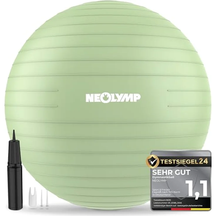NEOLYMP Gymnastikball Sitzball Büro ergonomisch, Anti-Burst bis 300 kg belastbar, rutschfest, 150 cm (Matcha, S) – Bild 1