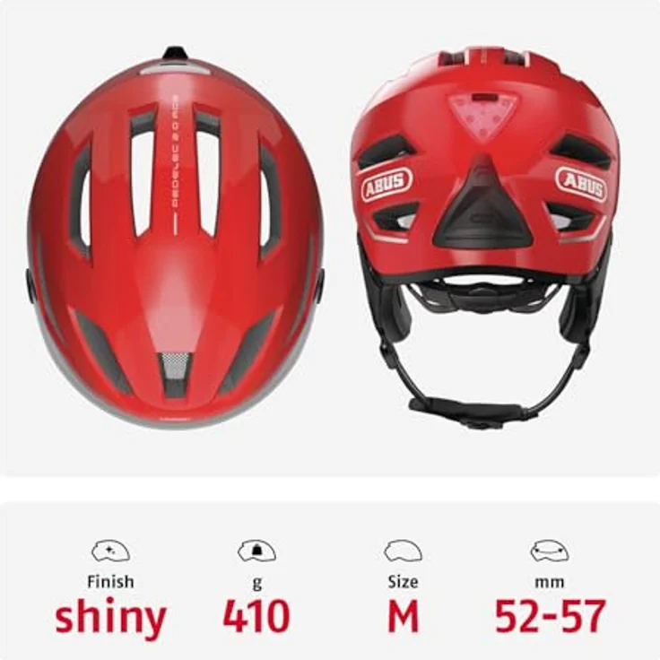 ABUS Pedelec 2.0 ACE, Fahrradhelm mit Rücklicht, Visier, Regenhaube und Ohrenschutz, für Damen und Herren, Rot, Größe M – Bild 3