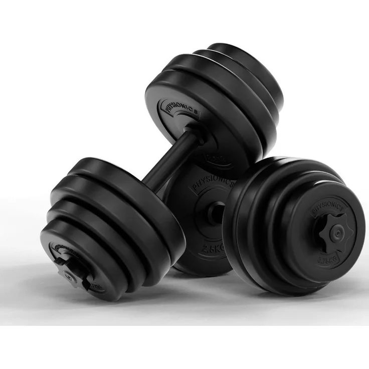 Physionics Hantel-Set Kurzhantel Set 30 kg (2 x 15 kg) - Ø 25 mm - Hantelstangen, Kurzhanteln - Stahl/Vinyl ummantelt - Schwarz/Blau