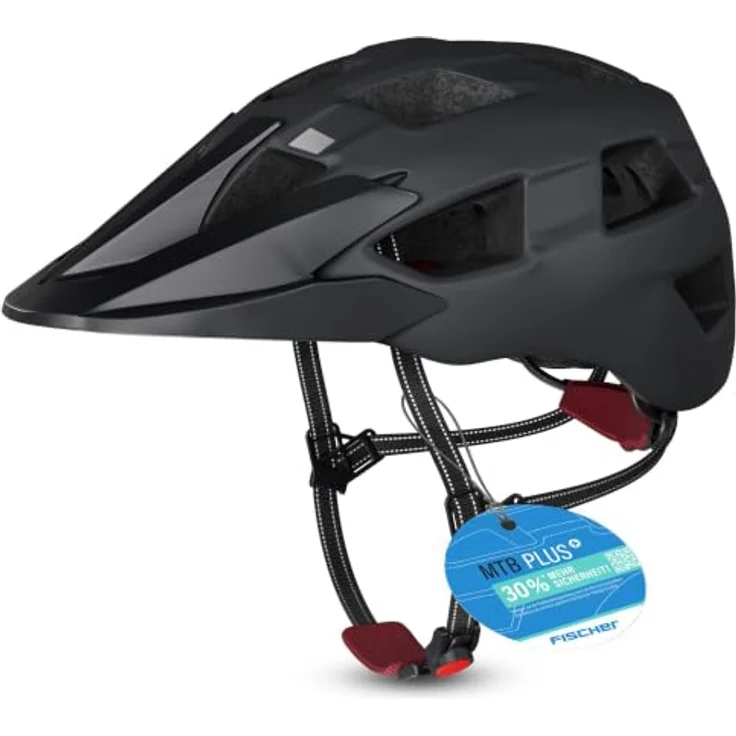 Fischer Fahrradhelm MTB Plus Andes L/XL, schwarz, mit integriertem Akku-Magnet-Rücklicht und FHPS-Sicherheitssystem – Bild 1