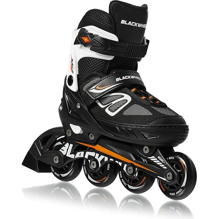 BLACKWHEELS Inlineskates Blackwheels Sonic Orange-Schwarz, Rollschuhe regulierbar in 4 Größen 32-35, ABEC-7 Lager, 82A Rollenhärte, 3D-Aluschiene
