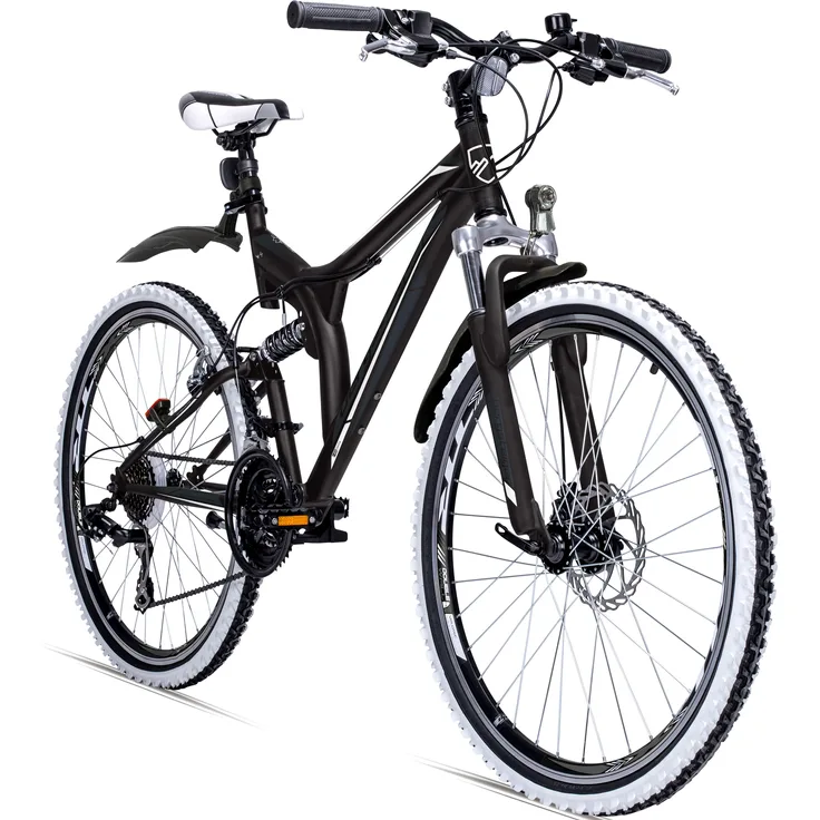 Bergsteiger Phoenix 26 Zoll Mountainbike, geeignet ab 160 cm, Vollfederung, 21 Gang-Schaltung, Scheibenbremse, Licht, Schutzblech, Mattlackierung