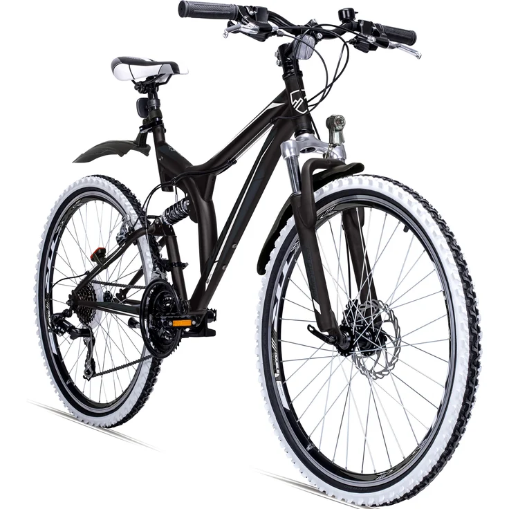 Bergsteiger Phoenix 26 Zoll Mountainbike, geeignet ab 160 cm, Vollfederung, 21 Gang-Schaltung, Scheibenbremse, Licht, Schutzblech, Mattlackierung
