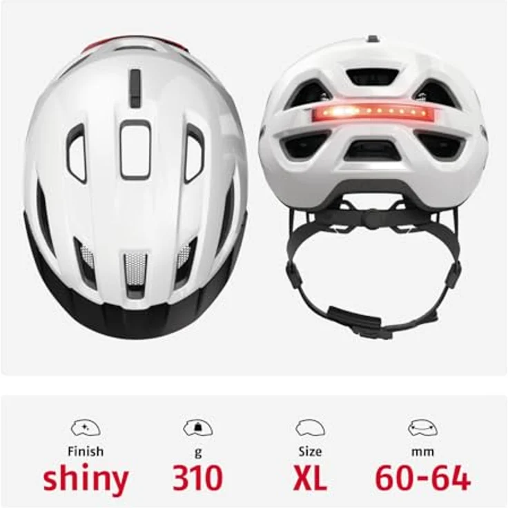 ABUS Stadthelm Urban-I 4.0, Fahrradhelm Größe XL mit aufladbarem Rücklicht, 2 Leuchtmodi, Schirm, Zopf-Öffnung und magnetischem Verschluss, weiß – Bild 3