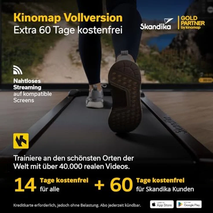 Skandika Walking Pad Nordik K6-H, Laufband für zuhause mit Eichen Massivholz, 6 km/h, LED-Display, Fernbedienung, Kinomap, leises und kompaktes Fitnessgerät für Ausdauertraining im Büro und Home Office – Bild 4