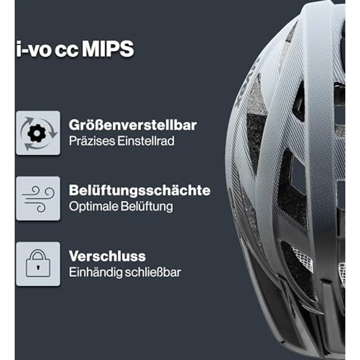 Uvex I-VO CC Mips, Fahrradhelm schwarz-grau matt, Größe 52-57 cm, mit integrierter Sonnenblende und Fliegengitter, 24 Belüftungsöffnungen – Bild 2