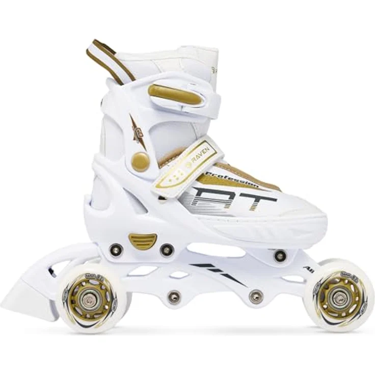 RAVEN Profession 4in1 Inlineskates, verstellbare Rollschuhe & Schlittschuhe, White/Gold, Größe 38-42 (25cm-27,5cm), mit Triple-Vent-System und SAS Shock-Absorbing-System – Bild 5