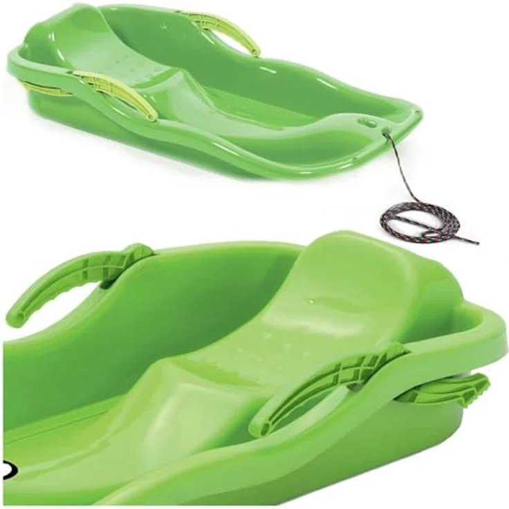 Prosperplast Schlitten Race S, ergonomischer Schneebob mit Zugseil und Bremsen, grün – Bild 1