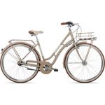 MAXIM La Vita Nexus Damenrad Citybike Tiefeinstieg 28 Zoll beige 50, 7-Gang Nabenschaltung, Retro-Design mit Gepäckkorb und Holzplanken