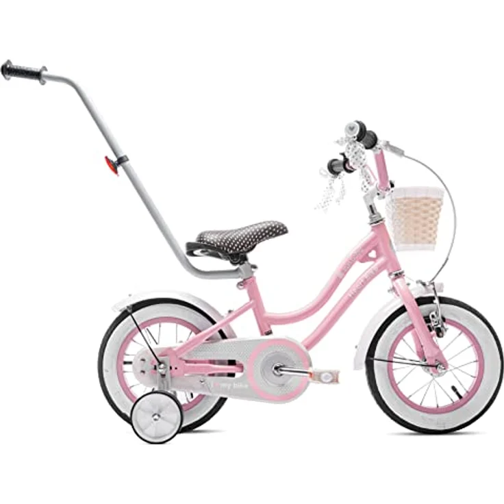 Sun Baby Heart Bike, 12 Zoll Mädchenfahrrad mit Schubstange, Rosa – Bild 2