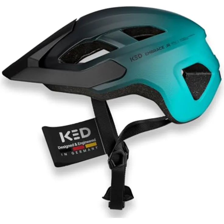 KED Embrace Jr. MU-1, Inmold-Fahrradhelm für Kinder mit integriertem Visier, 52-56 cm, teal black matt