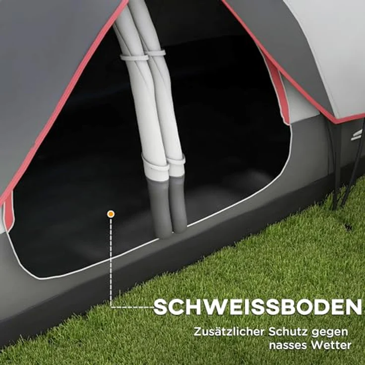 Outsunny Tunnelzelt für 6-8 Personen, mit 2 Räumen, 2000mm Wassersäule, Lichthaken und Meshfenstern, winddicht, grau – Bild 5